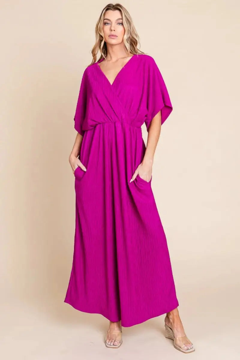 BOMBOM Surplice Maxi Dress with Pockets for Women - Love Salve
